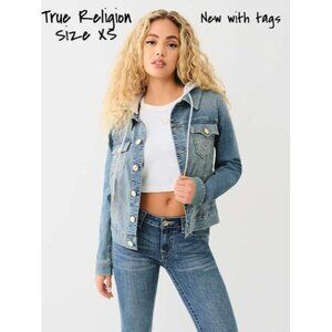 True Religion Blue Denim Trucker Hoodie Jacket XS - New with Tags